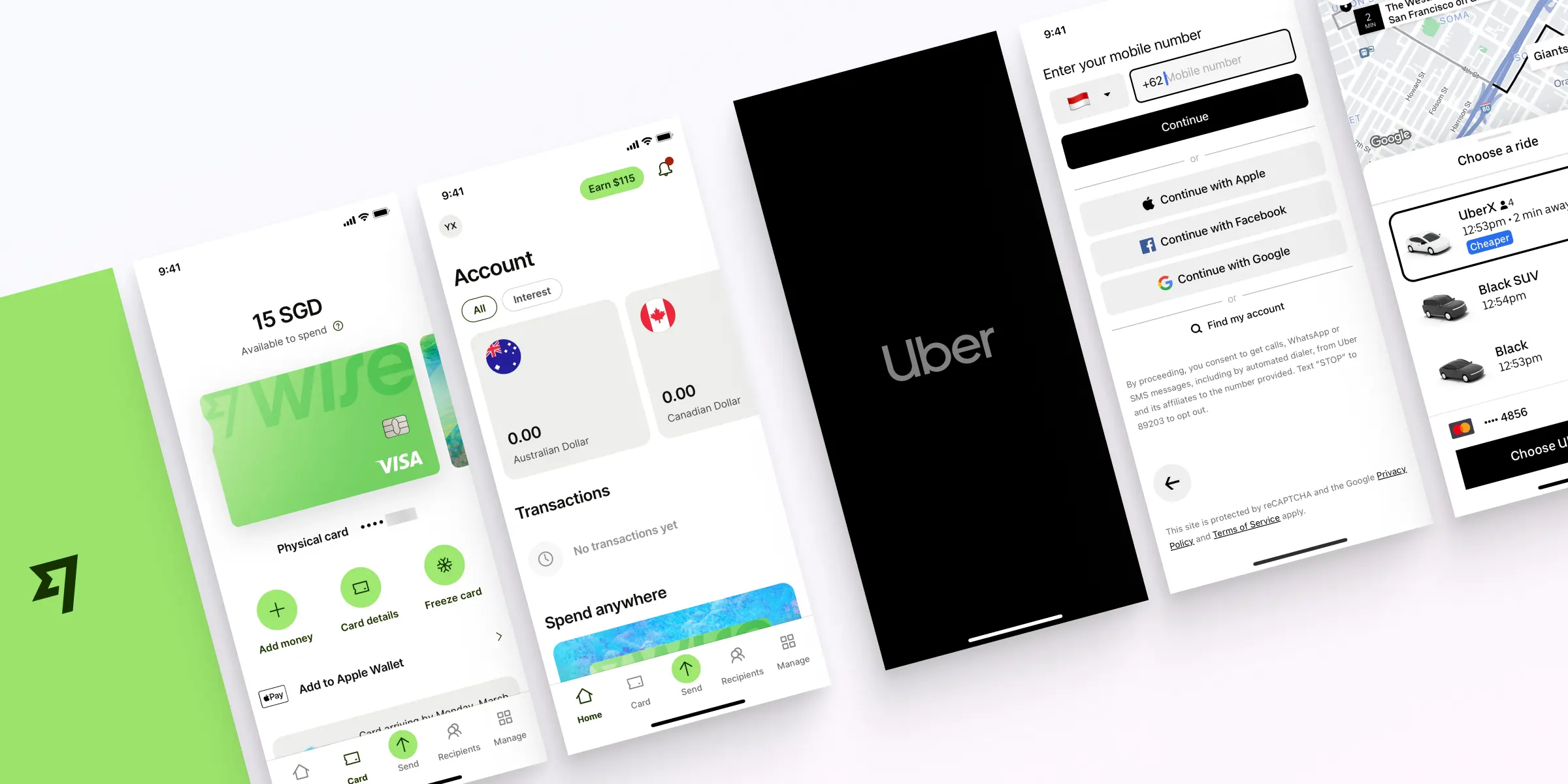 Screenshots from wase and uber Apps
